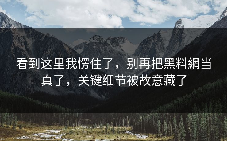 看到这里我愣住了，别再把黑料網当真了，关键细节被故意藏了
